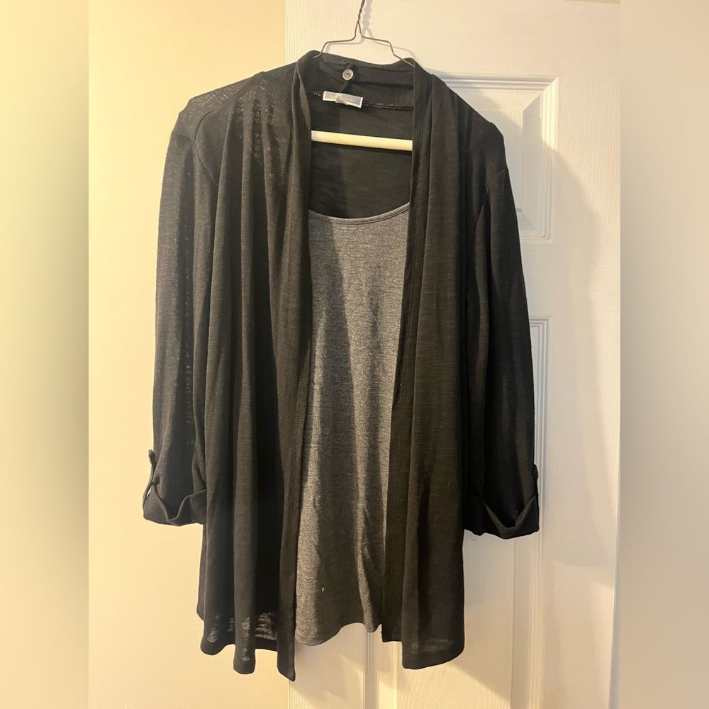 🖤 JM Collection Women’s Sweater with Attached Shirt – Gray & Black (Size M)